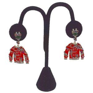 Women's No Label Ugly Christmas Sweater Earrings "Let's Get Lit"